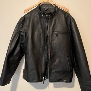 Men’s Black Leather Biker Jacket Size 44 NWOT